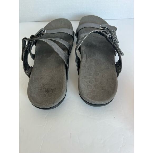 Vionic Orthopedic Strappy Comfort Slip On Sandals Gray Adj Leather Flat Sz 8 - Picture 4 of 9